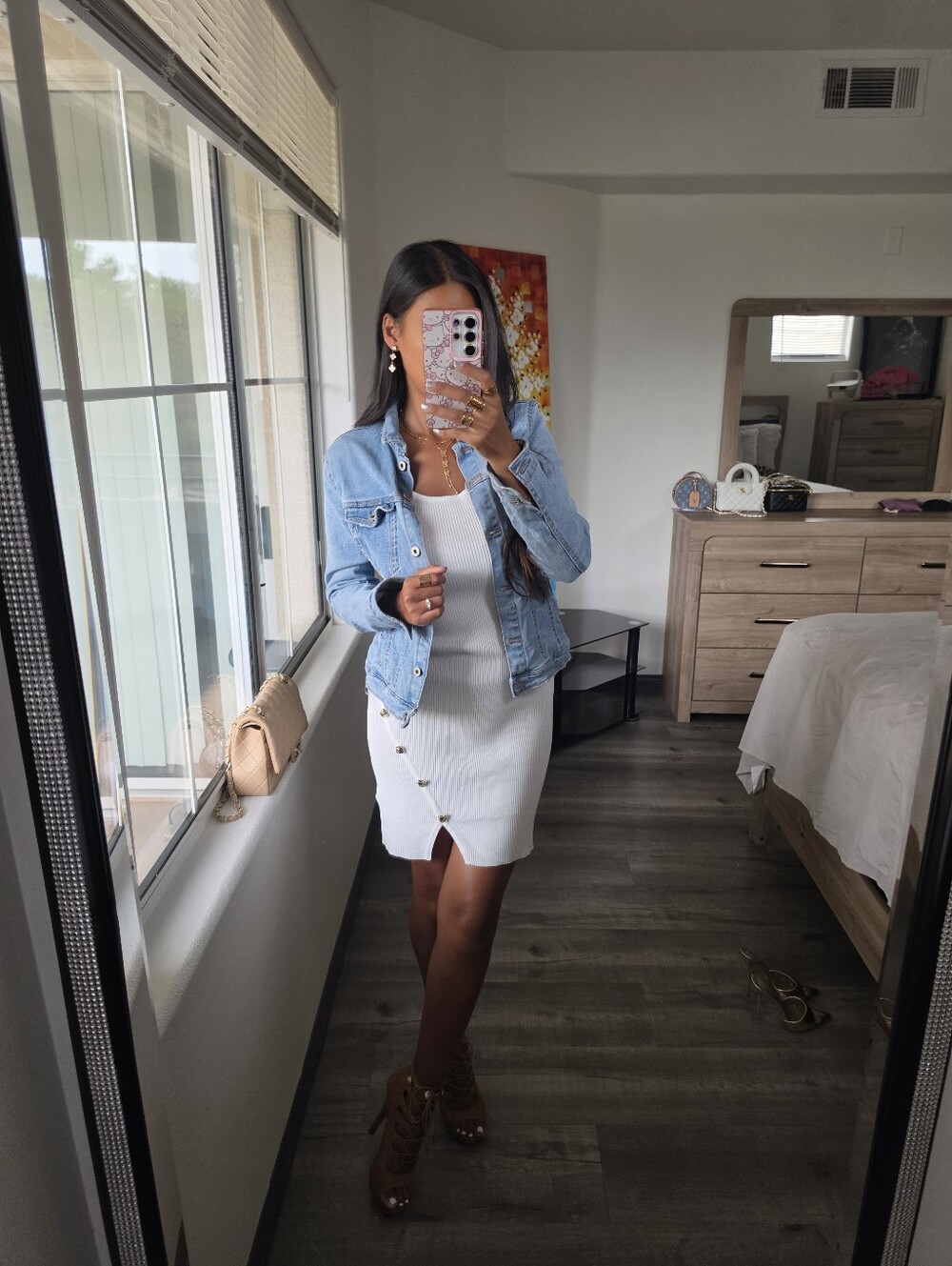 Sleek White Ribbed Button-Side Scoop Dress